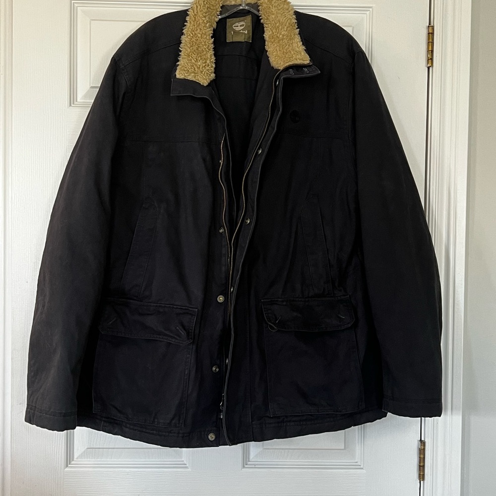 Timberland Navy Field Jacket with Tan Fur Collar